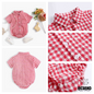 Body camisa manga corta de algodón cuadros rojo