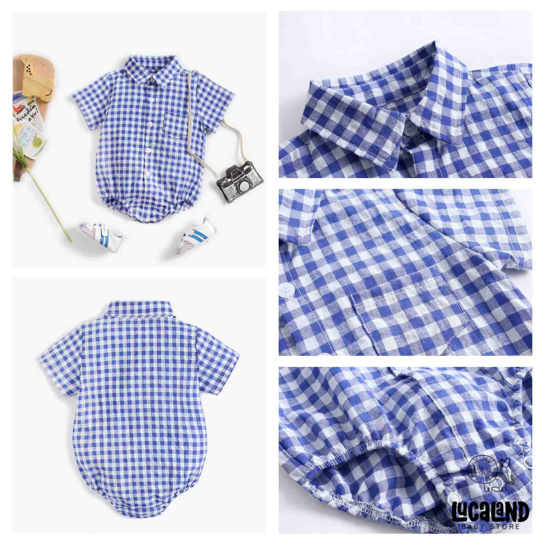 Body camisa manga corta cuadros azul